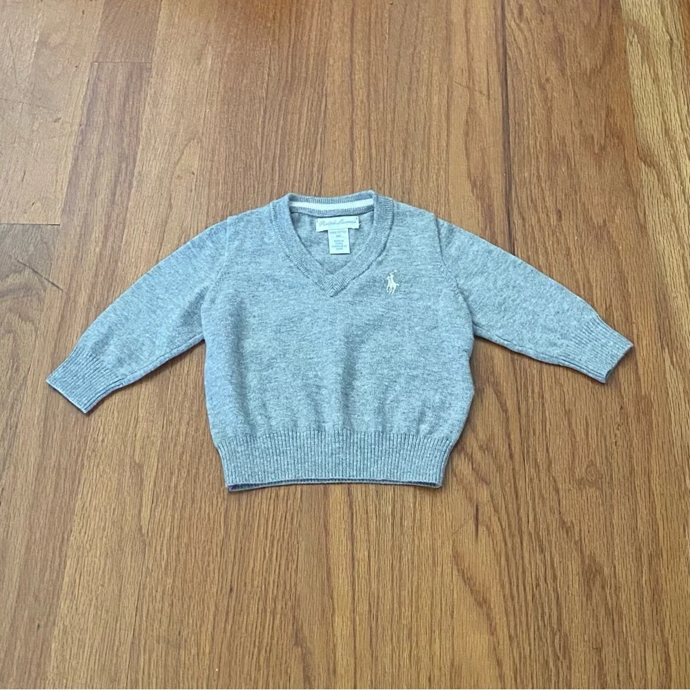 Ralph Lauren Gray V-Neck Cotton Pima Sweater